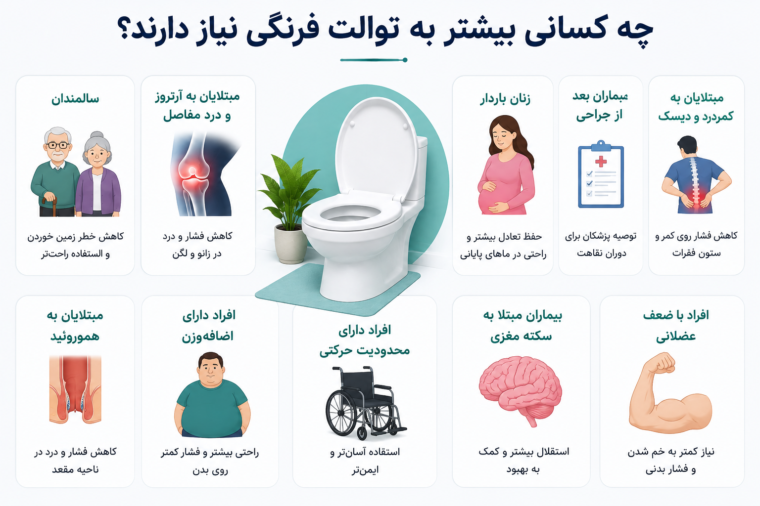 چه کسانی بیشتر به توالت فرنگی نیاز دارند؟