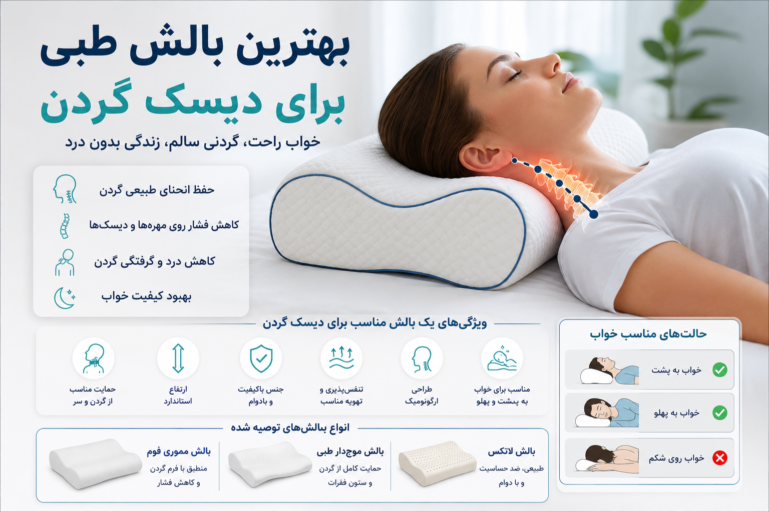 بهترین بالش طبی برای دیسک گردن؛ راهنمای کامل خرید و انتخاب بالش مناسب