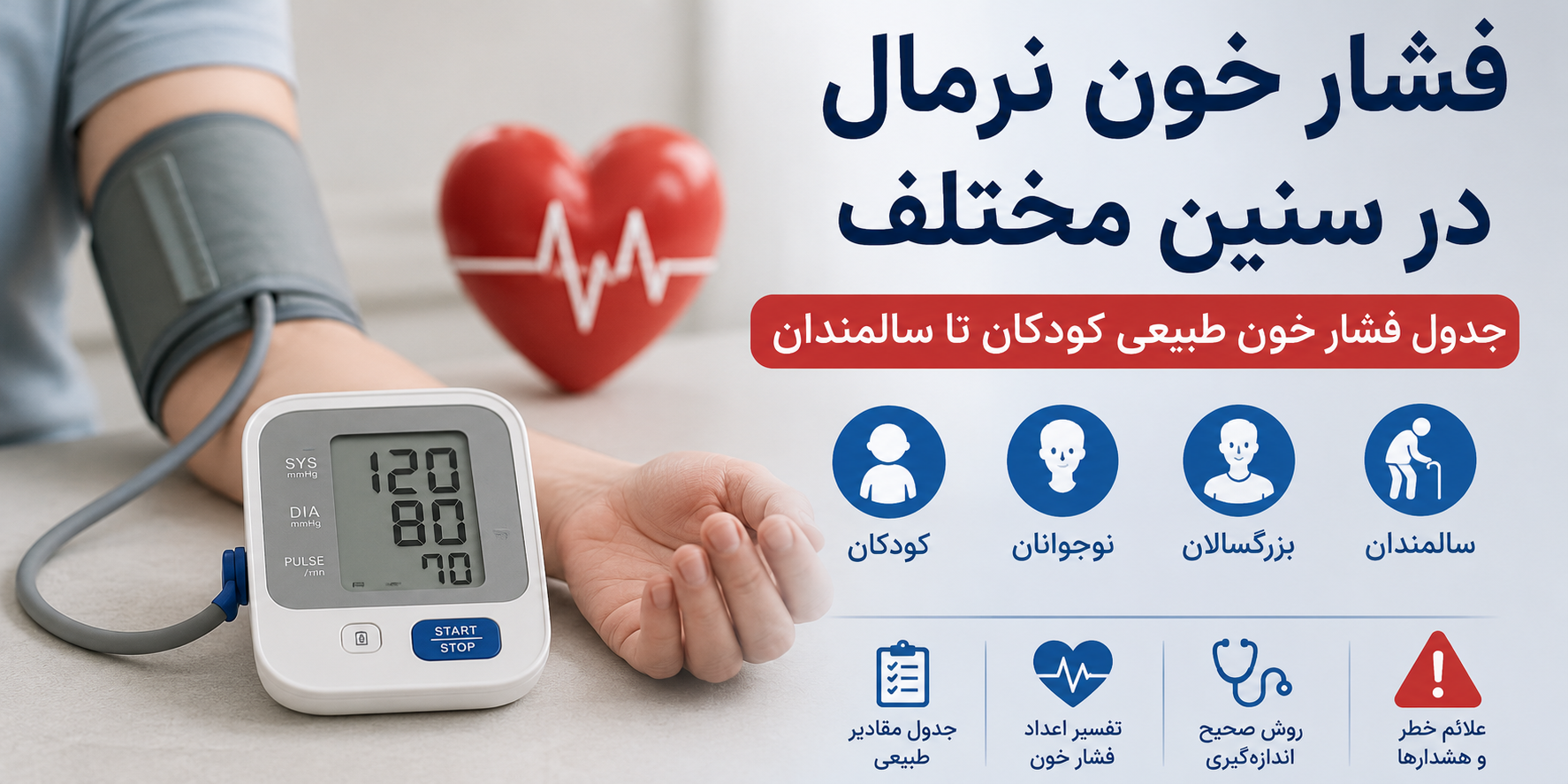 فشار خون نرمال در سنین مختلف؛ جدول فشار خون طبیعی کودکان تا سالمندان