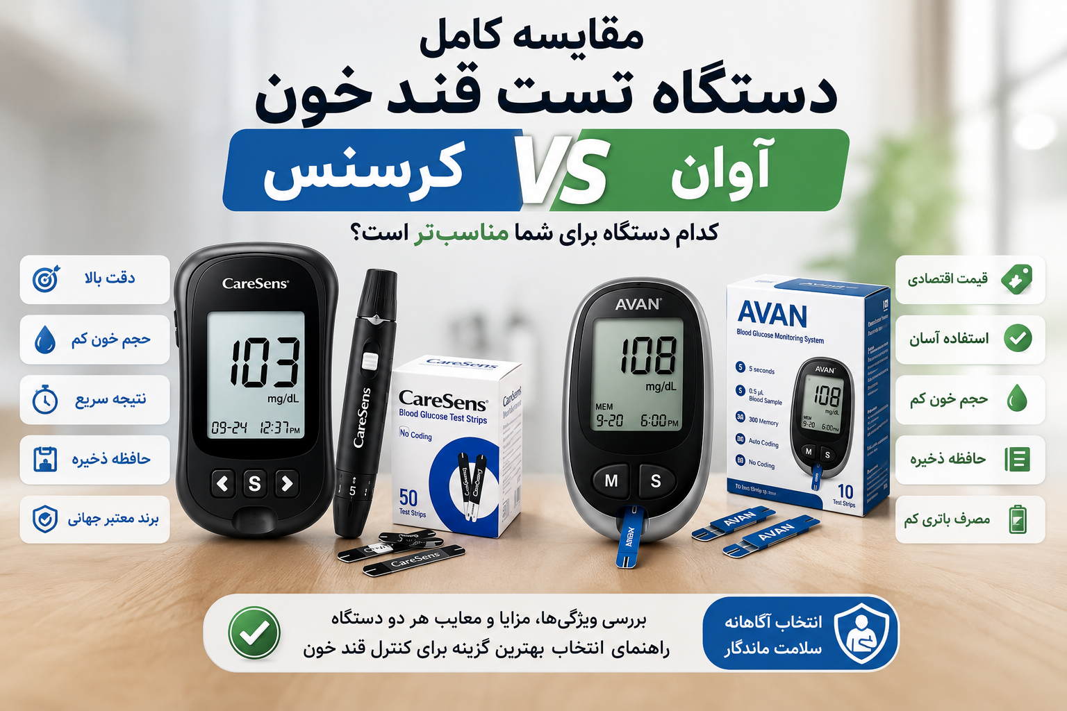 مقایسه دستگاه تست قند خون کرسنس و آوان | کدام دستگاه برای شما مناسب‌تر است؟